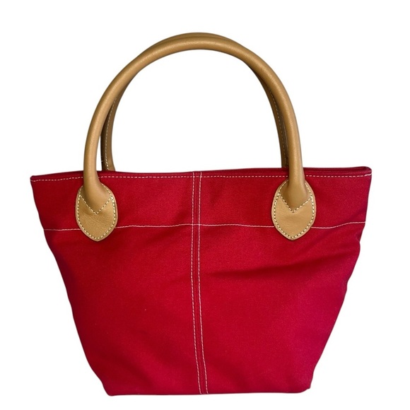 Lillian Vernon 100% Cotton Canvas Mini Tote with Leather Handles Red - Picture 5 of 13